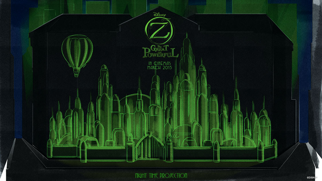 Oz night time building projection